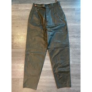Vintage Della Roufogali Genuine Leather Pleated HighWaist Trousers Olive Size 12